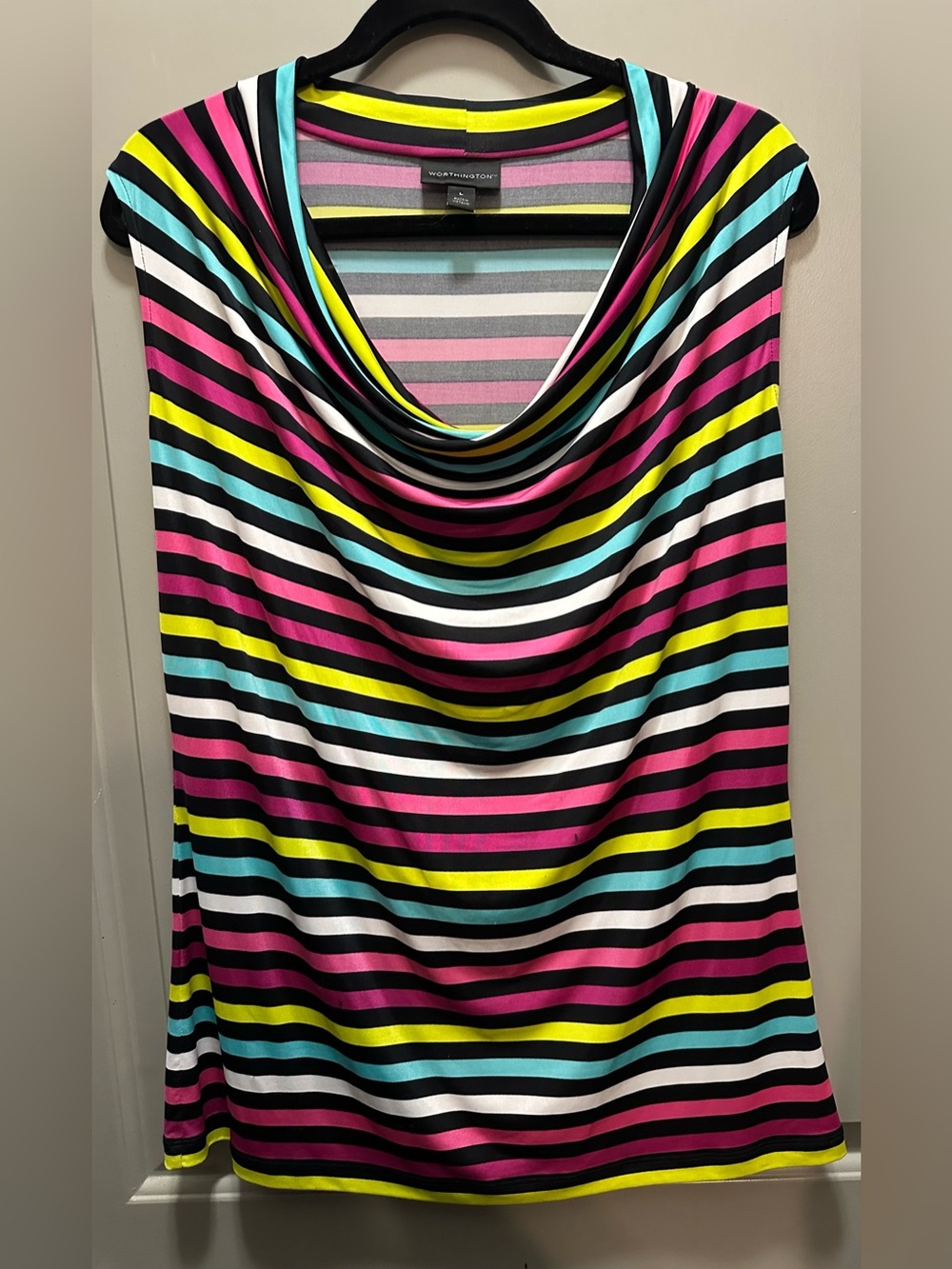 Worthington Size L Striped Drape Front Tank Top EUC